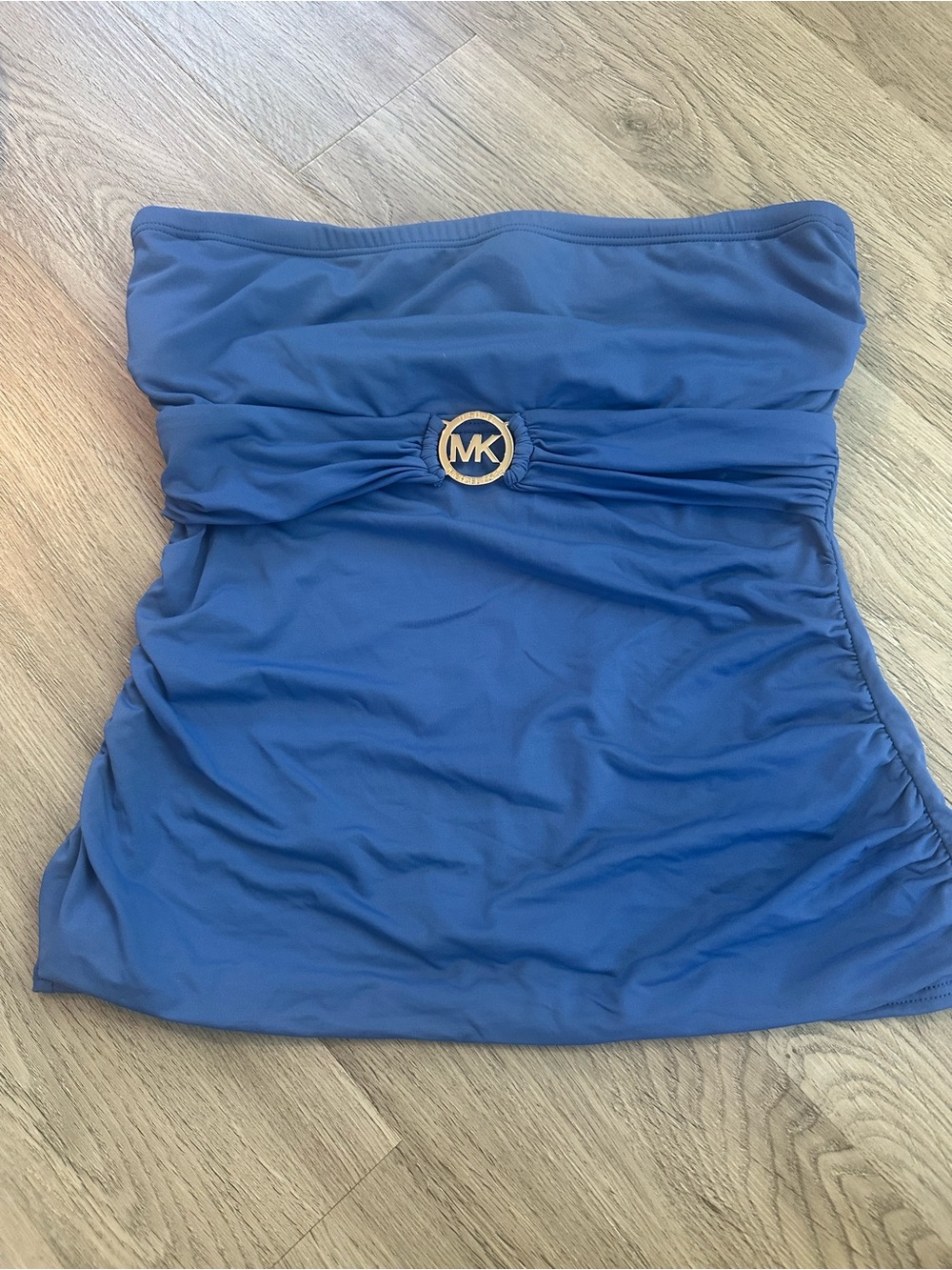 Michael Kors Blue and Black Swim Bottom with Gold Logo Tag
